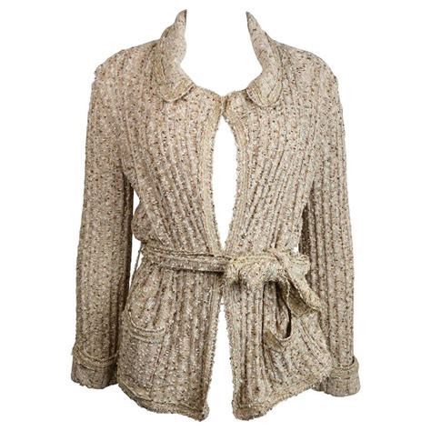 beige chanel sweater|chanel gold cardigan.